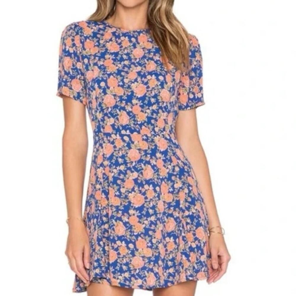 Tularosa Blue Floral Print Mini Dress Sz Large